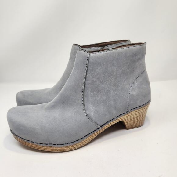 Dansko Maria Gray Nubuck Clog Ankle Boot Women Size 38 US 8.5 Zip Comfort Shoe - Picture 4 of 9
